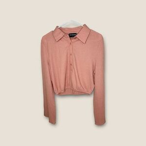 Kittenish Peach Pink Waffle Knit Top Flare Sleeve Small